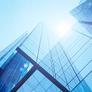 bright blue glass buildings